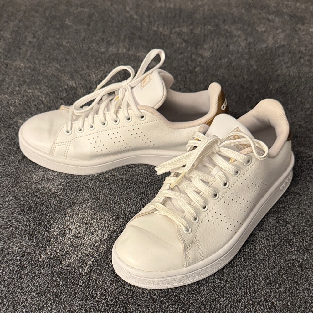 Adidas Advantage White Leather Sneakers with Copper Accent